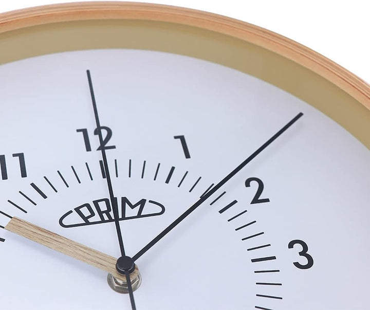PRIM Organic Design Retrospect Wanduhr, Wood Clock, aus Holz, Zifferblatt in Weiss, die Nicht stört,