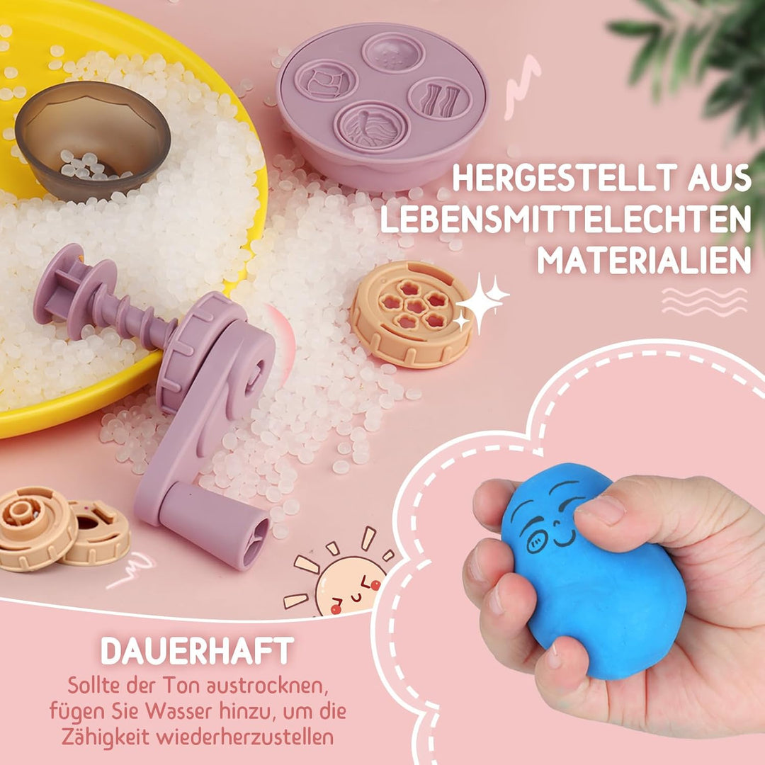 JONRRYIN Knete Set für Kinder, 65 Stück Knete Zubehör Knetwerkzeug mit 12 Modelliermasse, Kreatives