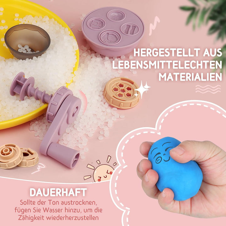 JONRRYIN Knete Set für Kinder, 65 Stück Knete Zubehör Knetwerkzeug mit 12 Modelliermasse, Kreatives