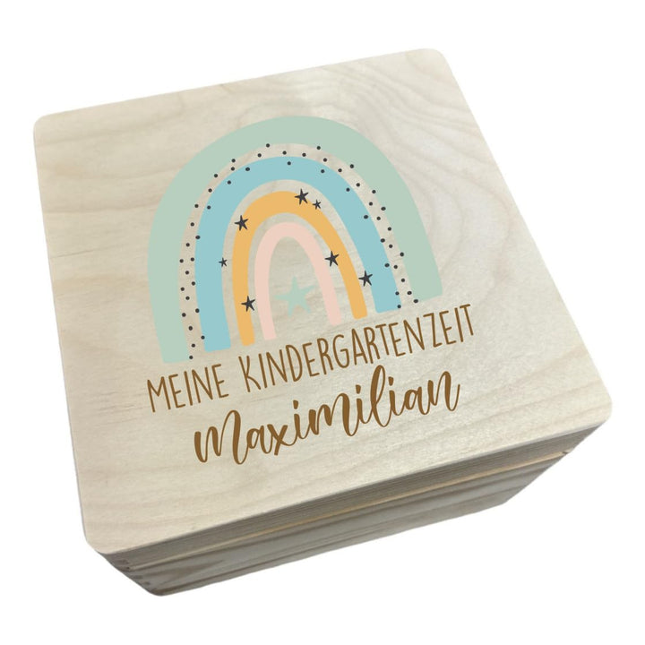 minimutz Erinnerungskiste Kindergarten - Personalisiert mit Name - Erinnerungsbox mit Regenbogen und