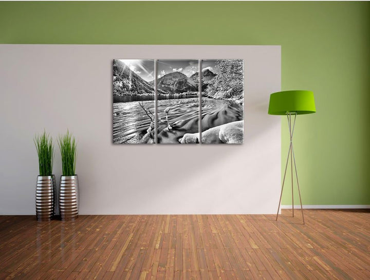 Pixxprint Winterlandschaft See als Leinwandbild/Grösse: 3 Teilig (120x80) cm/Wandbild/Kunstdruck/fer