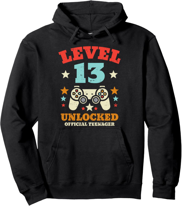 Level 13 Unlocked Official Teenager Gamer 13th Birthday Gift Pullover Hoodie