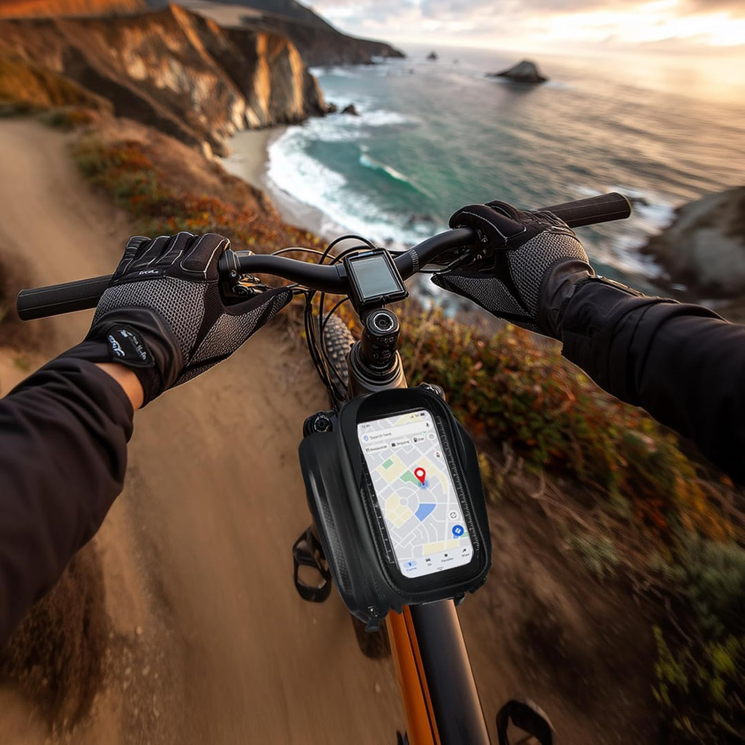 Fahrrad Rahmentasche, Wasserdicht Handytasche Oberrohrtasche für Smartphone bis zu 6.8 Zoll mit TPU