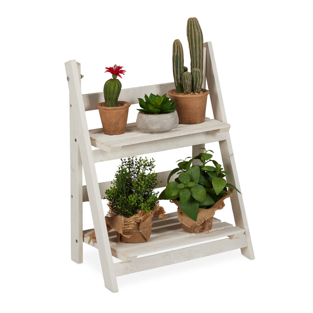 Relaxdays Blumentreppe, für innen & Balkon, Shabby-Chic Design, freistehend & klappbar, HBT: 51x41x2