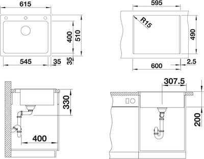 BLANCO NAYA 6 | SILGRANIT weiss | Einbauart: Einbau von Oben | ohne Ablauffernbedienung | 60er Unter