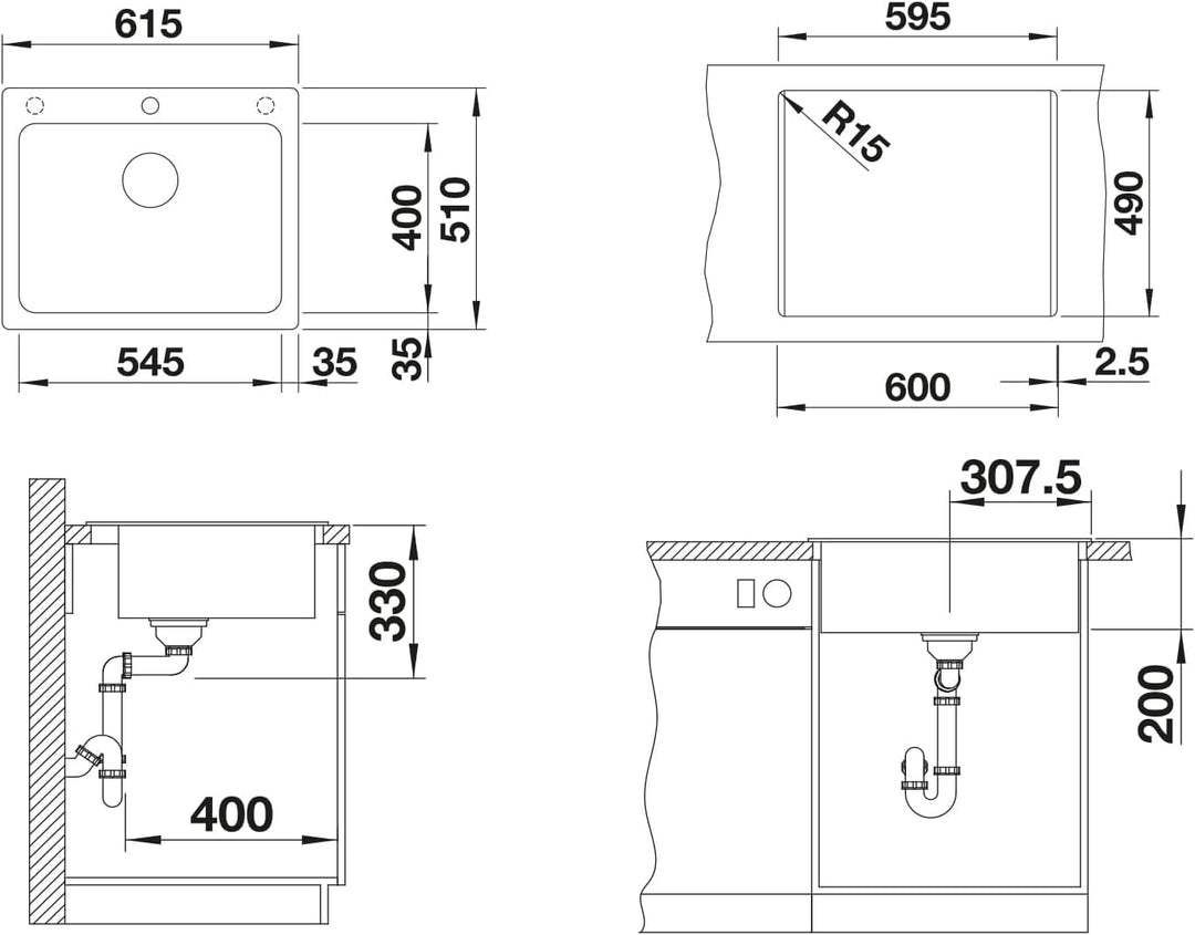 BLANCO NAYA 6 | SILGRANIT schwarz | Einbauart: Einbau von Oben | ohne Ablauffernbedienung | 60er Unt