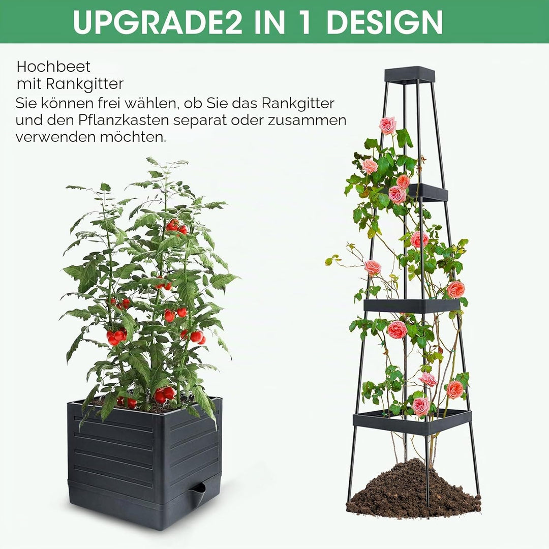 MQUPIN 145cm Tomaten Pflanzkästen, 1 Stück Hochbeet mit Rankgitter zum Klettern von Gemüse, Pflanzen