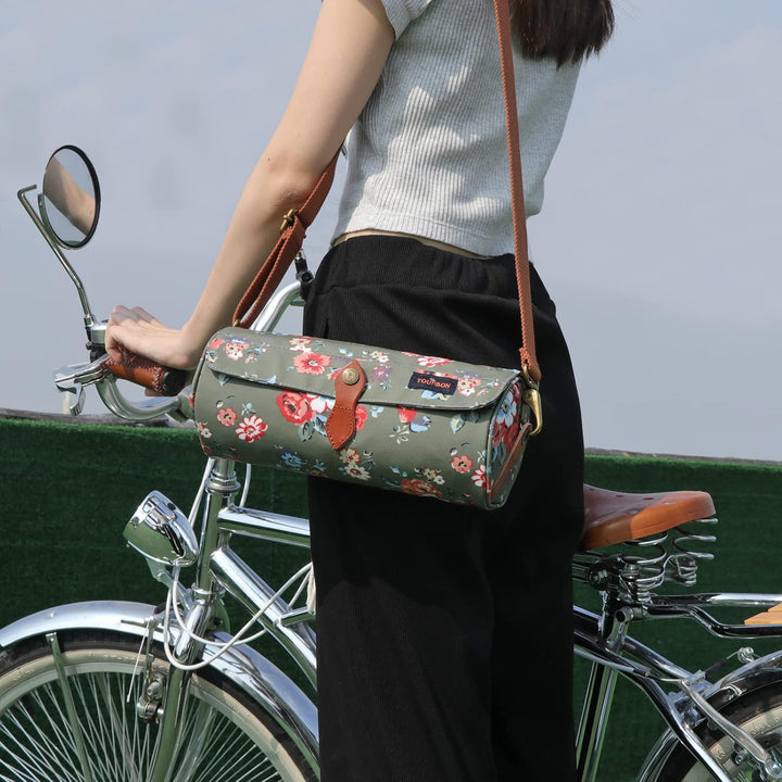 Tourbn Tourbon Fahrradtasche für Lenker, wasserdicht, Blumenmuster, T-LP00058-FL, 27*13 cm Grün (Blu