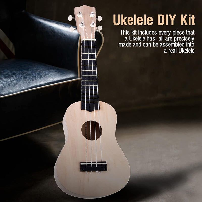 Set Fai da Te Ukulele 21 pollici – Corpo in Legno con Quattro Seil Ukulele Kit Fai da Te Ukulele – R