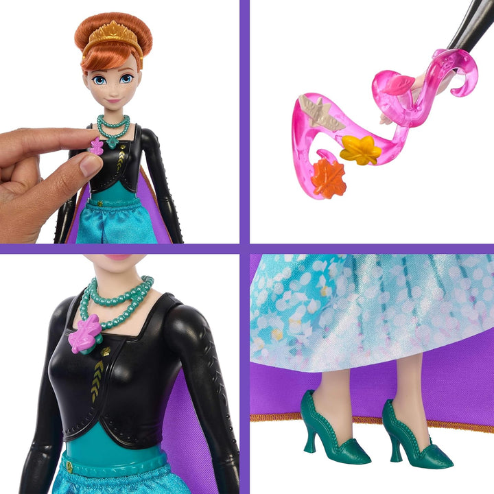 Mattel Disney Die Eiskönigin Anna-Modepuppe und Zubehörteile mit 8 Überraschungen, darunter schneefl