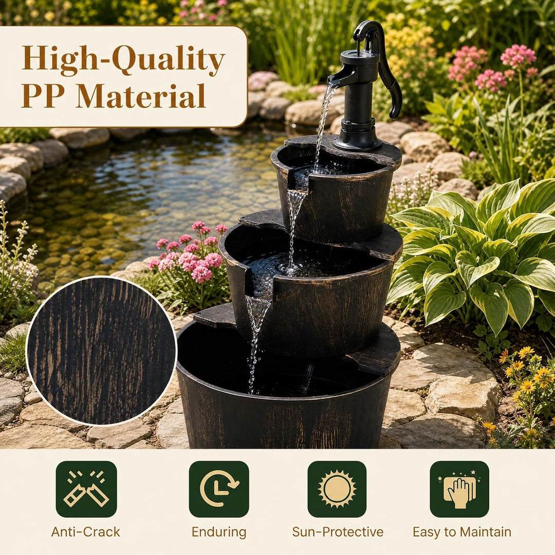 HOMASIS Gartenbrunnen mit Verstellbarer Pumpe, Antikbronze | Springbrunnen mit 3 Ebenen, dekorativer