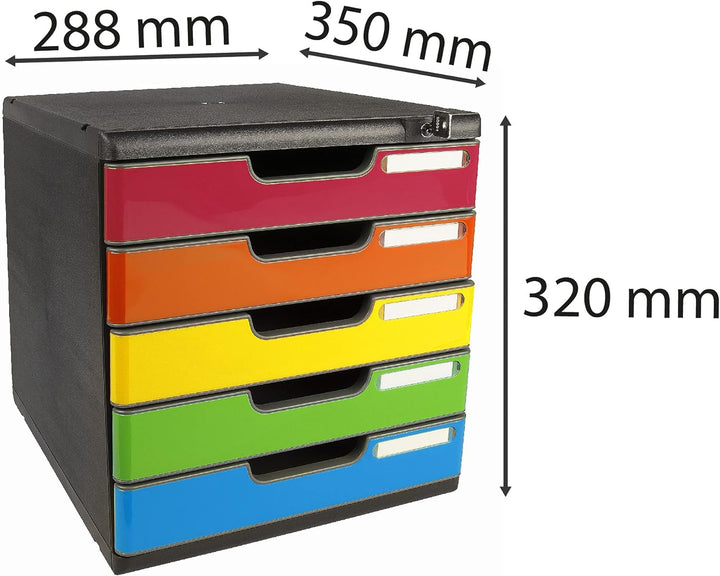 EXACOMPTA Modulo Ordnungsmodul mit 5 Schubladen, abschliessbar, Masse: 28,8 x 32 x 35 cm, Schwarz/Ha