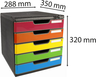 EXACOMPTA Modulo Ordnungsmodul mit 5 Schubladen, abschliessbar, Masse: 28,8 x 32 x 35 cm, Schwarz/Ha