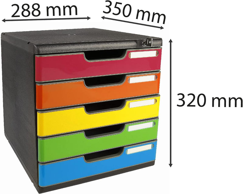 EXACOMPTA Modulo Ordnungsmodul mit 5 Schubladen, abschliessbar, Masse: 28,8 x 32 x 35 cm, Schwarz/Ha