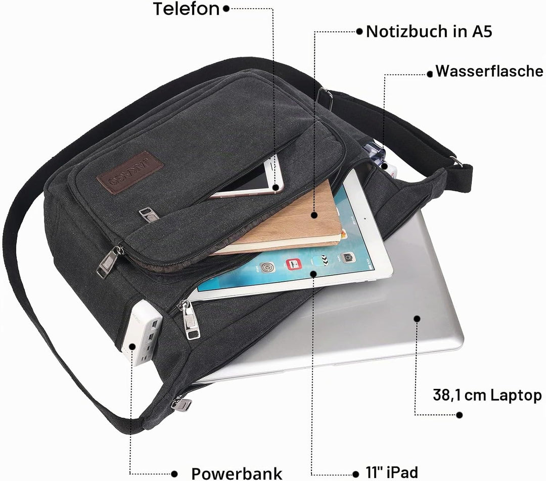 JAKAGO Wasserdichte Umhängetasche Herren,Multi-Tasche aus Segeltuch 15 Zoll Messenger Bag Arbeit Tas