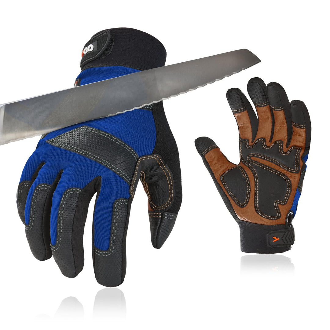 Vgo... 1 Paar schnittfeste Handschuhe, Leder-Arbeitshandschuhe, Mechanikerhandschuhe, HPPE Anti-Cut