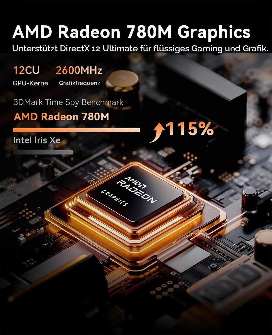 ACEMAGIC W1 Mini PC,AMD Ryzen 7 H255(8C/16T, bis zu 4,9 GHz),16GB LPDDR5 (6400MT/s) 512GB NVMe SSD M