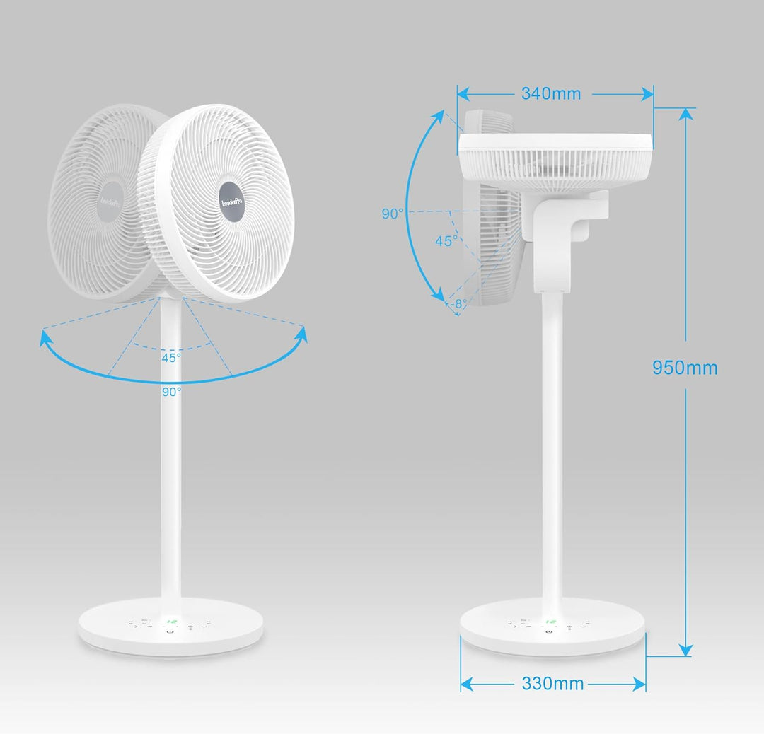 DC Motor Standventilator - Ventilator Leise 20dB 3D Oszillierend mit Fernbedienung/Höhe 92cm/6,8m/s/