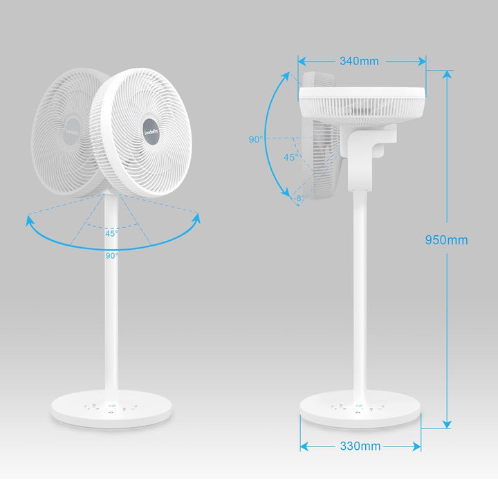 DC Motor Standventilator - Ventilator Leise 20dB 3D Oszillierend mit Fernbedienung/Höhe 92cm/6,8m/s/