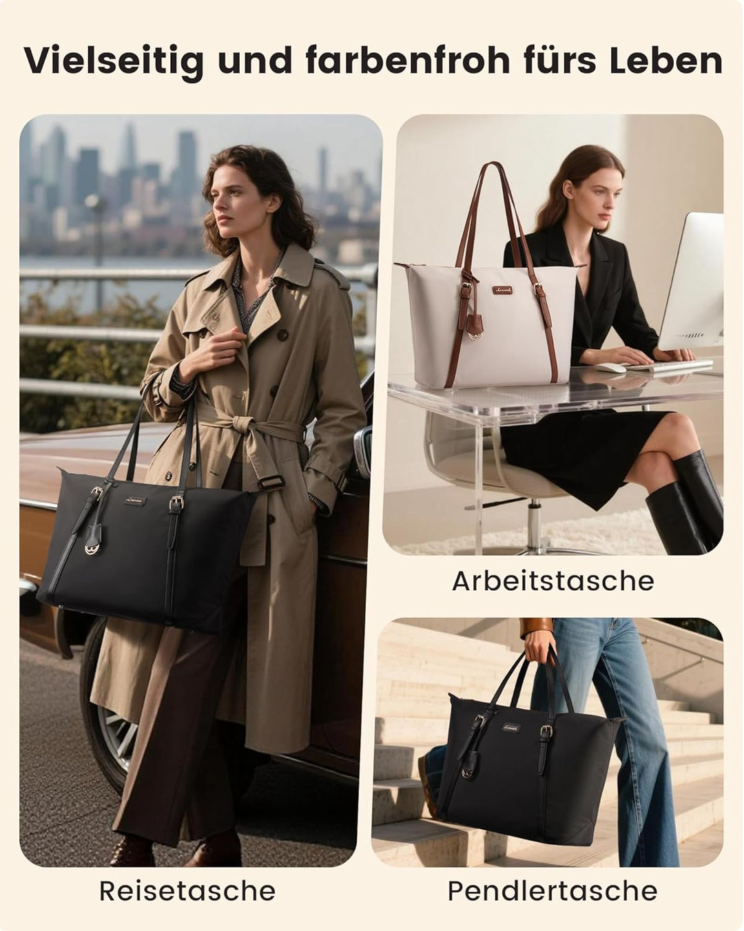 LOVEVOOK Laptoptasche Damen Handtasche Gross Shopper Tote Bag Arbeitstasche Schwarz – Neu 15,6 Zoll,