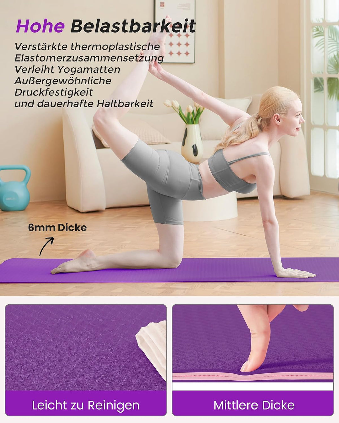Narwhal Yogamatte Rutschfest Fitnessmatte Umweltfreundliche TPE Sportmatte mit Tragegurt Gymnastikma