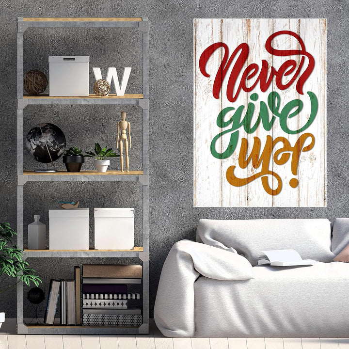 wandmotiv24 Poster als Wanddeko, Grösse Din A0, Never give up, Holz, bunt, Moderne Wanddeko, Wandbil