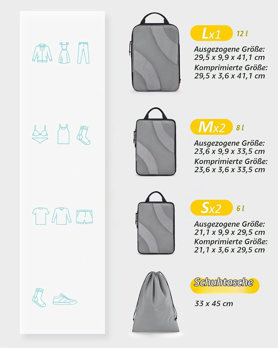 BAGSMART Packing Cubes Compression 6 Stück, Packwürfel Kompression Koffer Organizer Set, Travel Esse