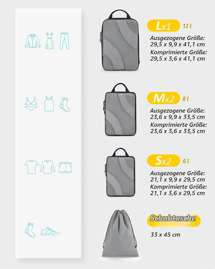 BAGSMART Packing Cubes Compression 6 Stück, Packwürfel Kompression Koffer Organizer Set, Travel Esse