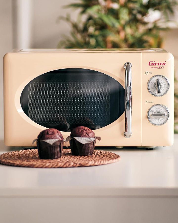 Girmi FM21 Kombi-Mikrowelle im Vintage-Design, 20 Liter, 700+800 W, Kombinationsgaren, Timer, Grillf