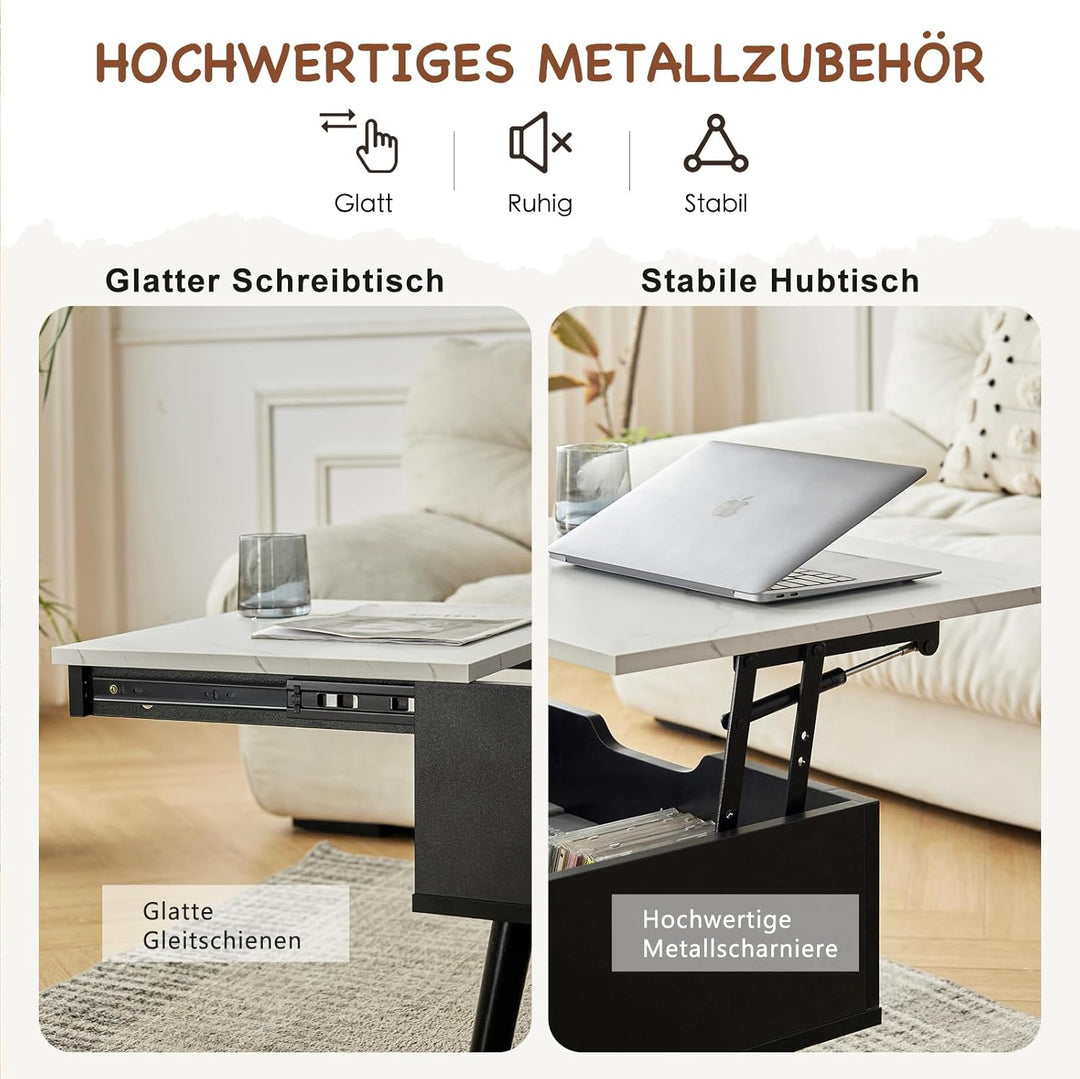 JanflyHome Höhenverstellbarer Couchtisch, Couchtisch, Hubplatte Couchtisch, Couchtisch mit Schiebepl
