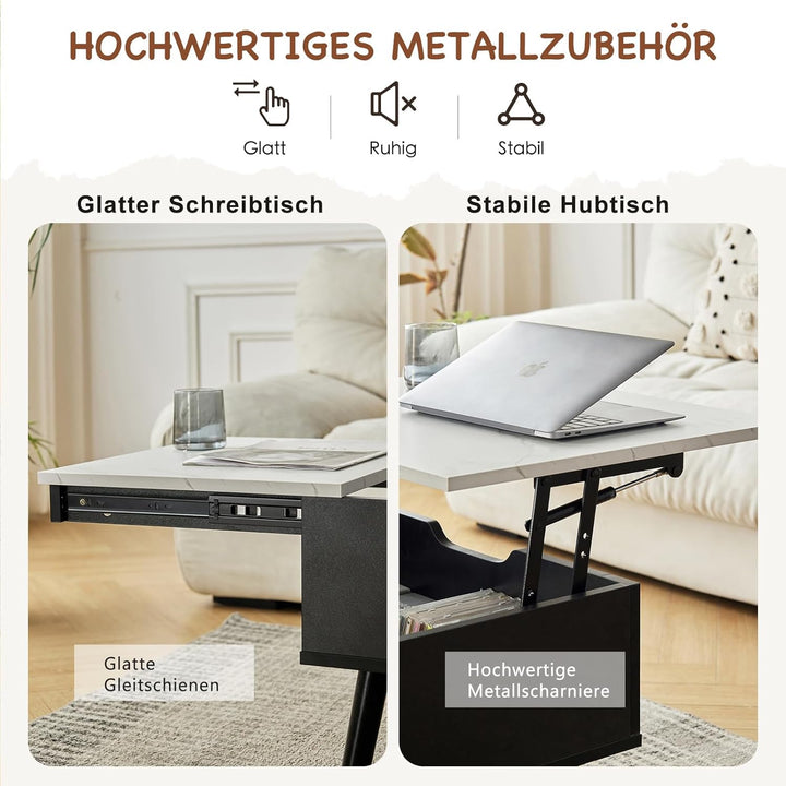JanflyHome Höhenverstellbarer Couchtisch, Couchtisch, Hubplatte Couchtisch, Couchtisch mit Schiebepl