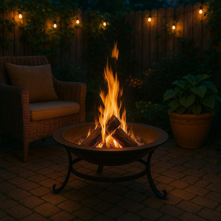 Grosser Feuerkorb – Ø 76 x 53 cm – Mit Funkenschutz & Holzrost – Feuerschale für Garten, Terrasse &