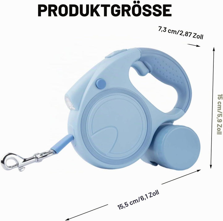 Hundeleine mit LED 5m, Rollleine für Hunde bis 10-25kg, Hundeleine Ausziehbar mit rutschfest Griff,