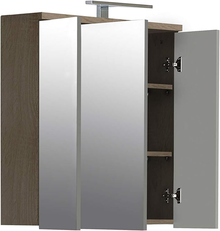 FORTE Veris Hängeschrank mit 3 Spiegeltür, Holzwerkstoff, Sonoma Eiche/Weiss, 68,1 x 68,6 x 20 cm So