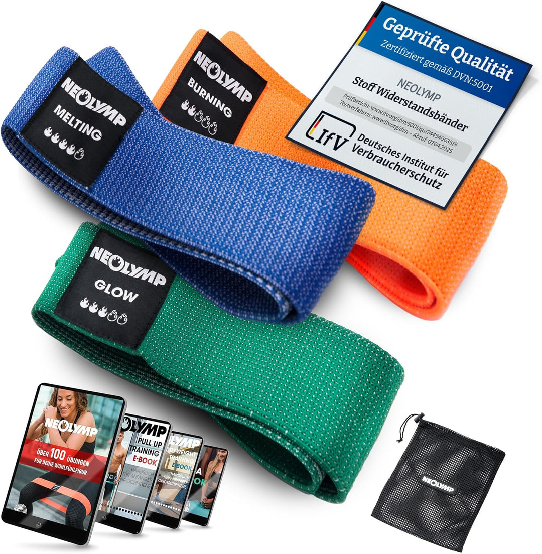NEOLYMP Miniband Fitness aus Stoff + E-Book mit über 100 Übungen – Minibands Trainingsband Beine Boo