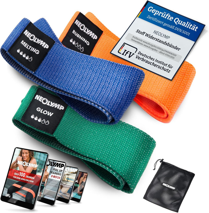 NEOLYMP Miniband Fitness aus Stoff + E-Book mit über 100 Übungen – Minibands Trainingsband Beine Boo
