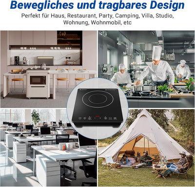 AMZCHEF Einzel Induktionskochplatte, 3500W Induktionskochfeld 1 Platte mit Doppelter Ring, 9 Leistun