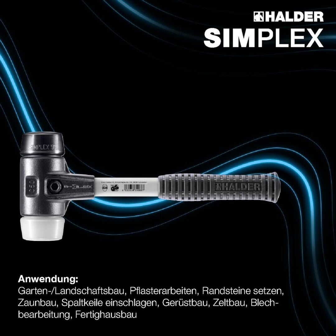 SIMPLEX-Schonhammer, Gummikomposition/Superplastik; mit verstärktem Tempergussgehäuse und Fiberglass