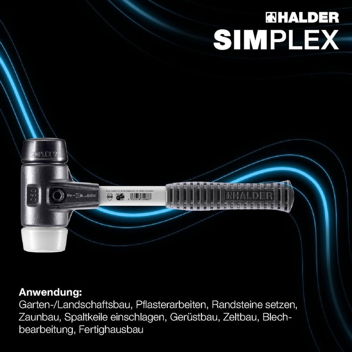 SIMPLEX-Schonhammer, Gummikomposition/Superplastik; mit verstärktem Tempergussgehäuse und Fiberglass