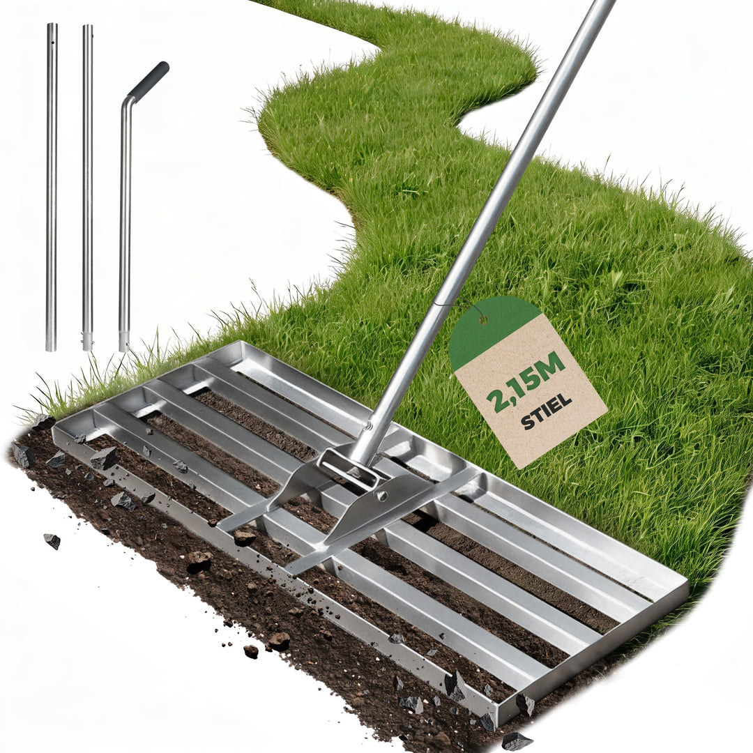 Rasenrakel 80x30 cm Rasenplanier-Rechen mit Verstellbarer Metallstiel (140-215cm) Rasenrechen zum Ra