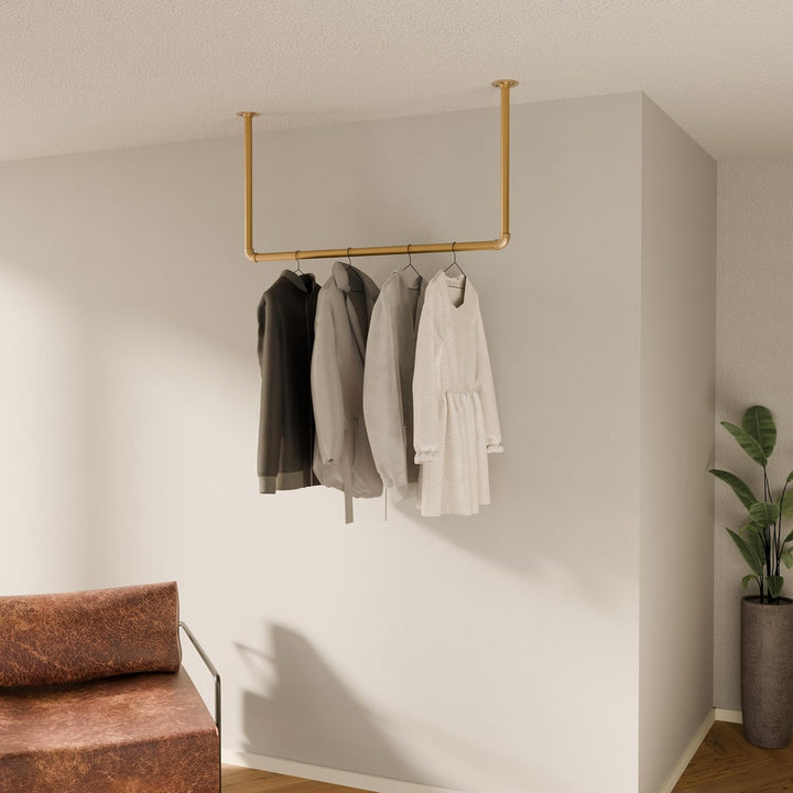 pamo Kleiderstange Deckenmontage Gold – Garderobenstange Decke Industrial I 105x54 cm I Stahlrohr go