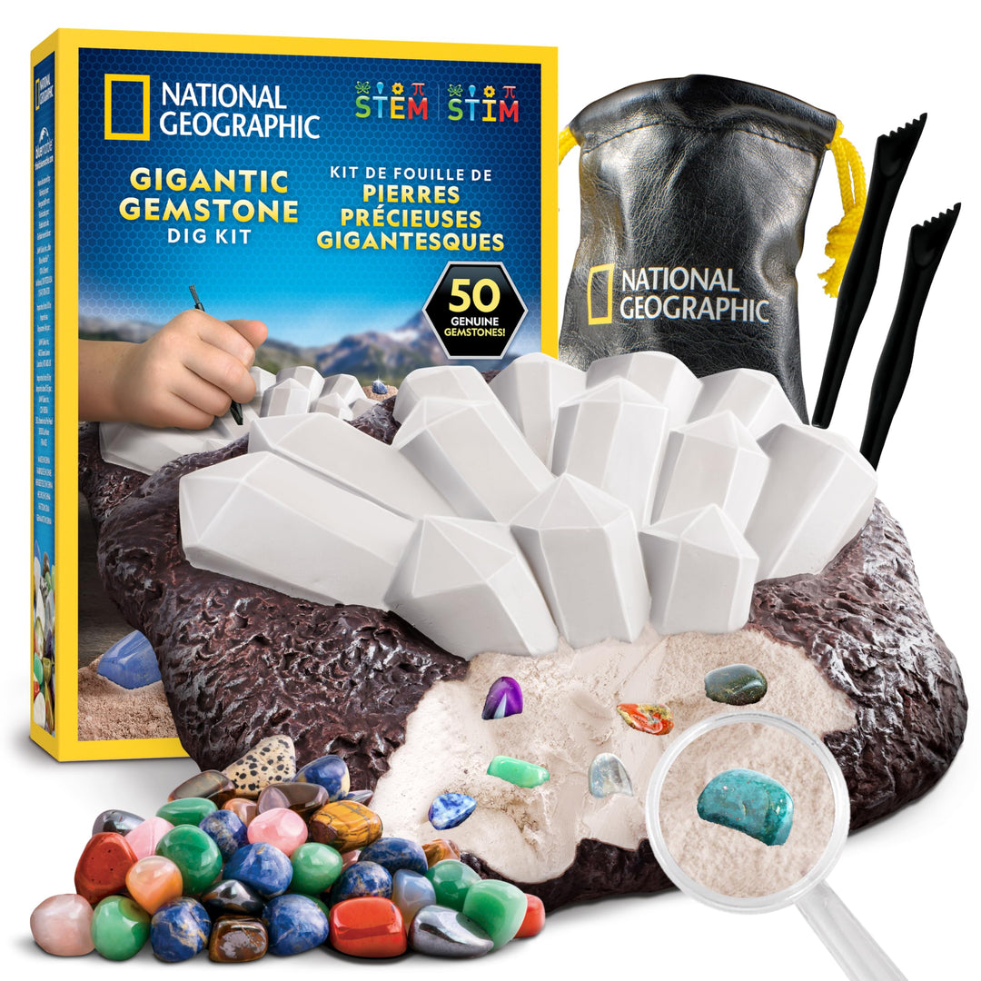 NATIONAL Geographic Riesiges Edelstein-Ausgrabungsset – 50 echte Edelsteine ausgraben, Geologie-Set