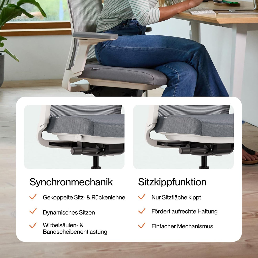 Active Bürostuhl Weiss TESTSIEGER | Ergonomischer Schreibtischstuhl mit Sitzkippfunktion &amp; adaptiver