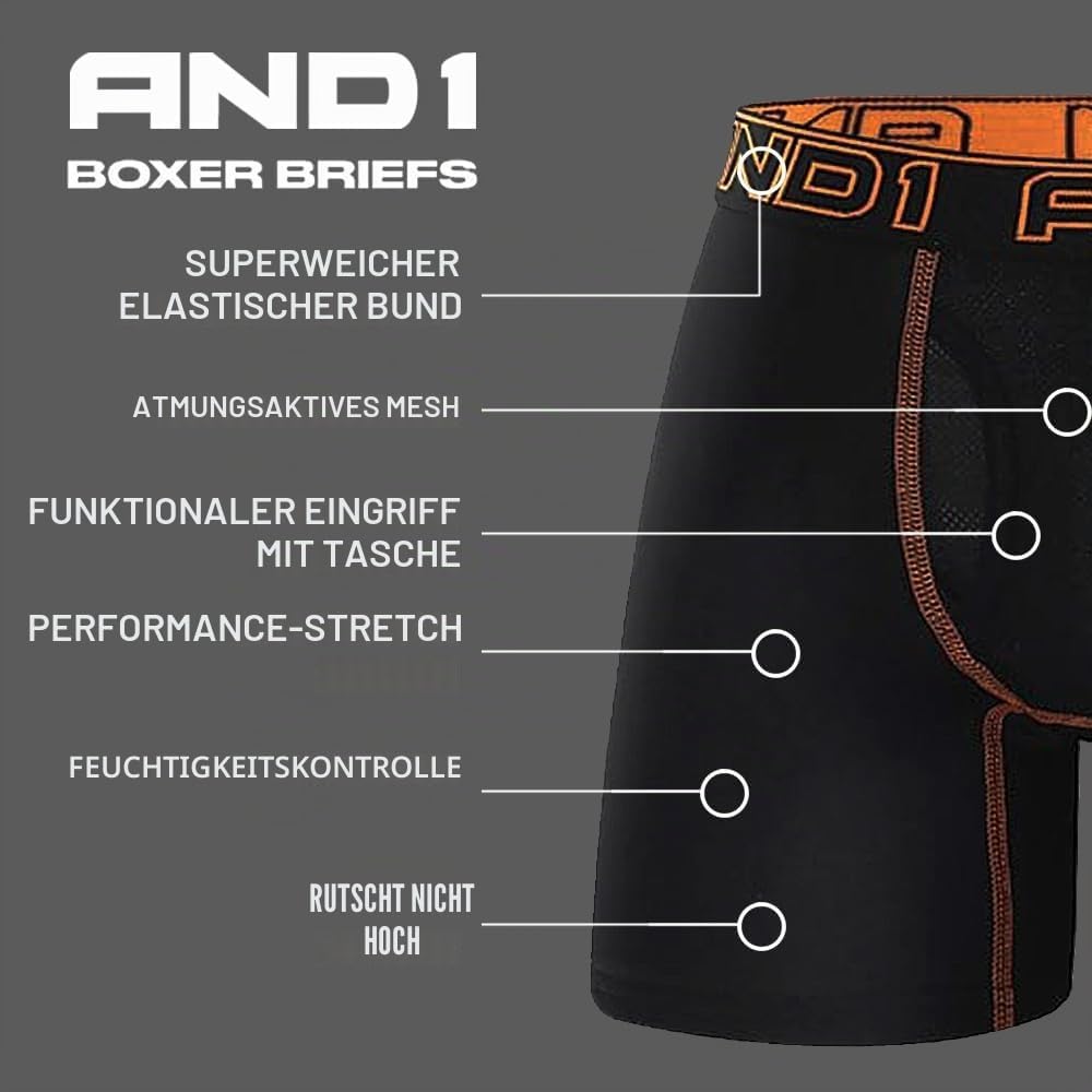 AND1 Sport Boxershorts 5er Pack Unterwäsche Herren Unterhosen Männer Retroshorts Boxer Brief Sportun