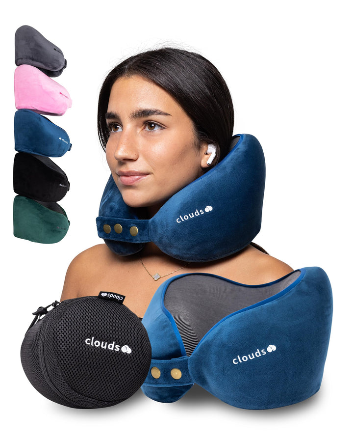 CLOUDS Nackenkissen Flugzeug & Auto – Einstellbares Memory Foam Reisekissen in 2 Grössen für Erwachs