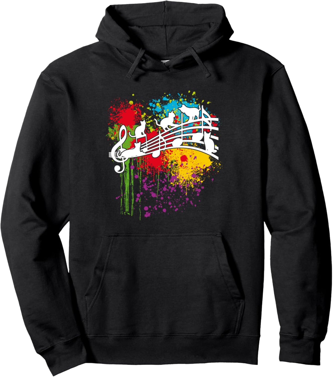 Katzen und Musik Musikalische Kätzchen Notenlinien Noten Pullover Hoodie