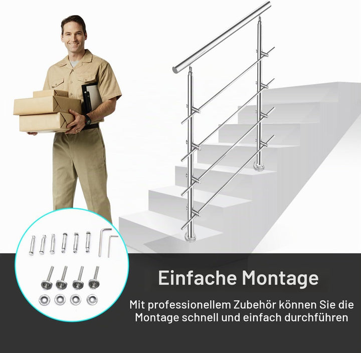 Treppengeländer Edelstahl Pflegeleicht 80cm mit 2 Querstreben Innen und Aussen Handlauf Geländer Brü