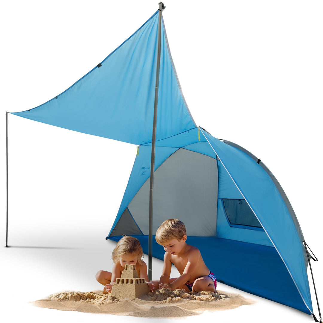 EXPLORER Strandmuschel [270x120x120cm] **mit Sonnendach/verschliessbar ** UV Schutz 80+ mit Boden Ga