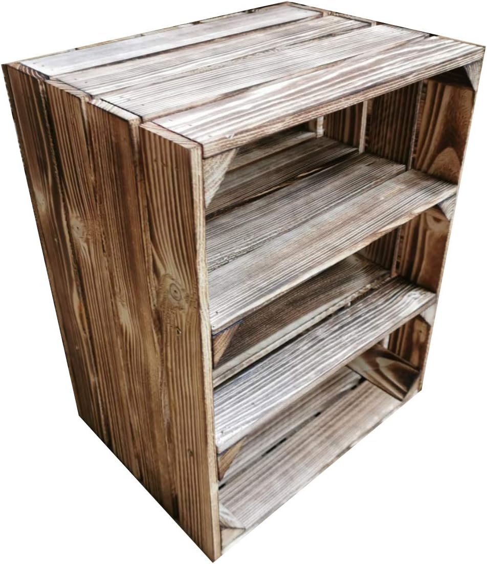 Teramico Holzkiste 50 x 40 x 30cm - Vintage-Look geflammt - Weinkiste Obstkiste Set Dekoration (2er