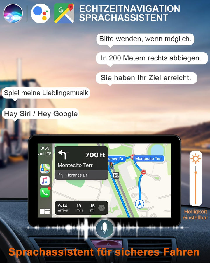 Tragbare CarPlay Display, Wireless Android Auto Monitor, 7 Zoll IPS Bildschirm mit Bluetooth-Freispr